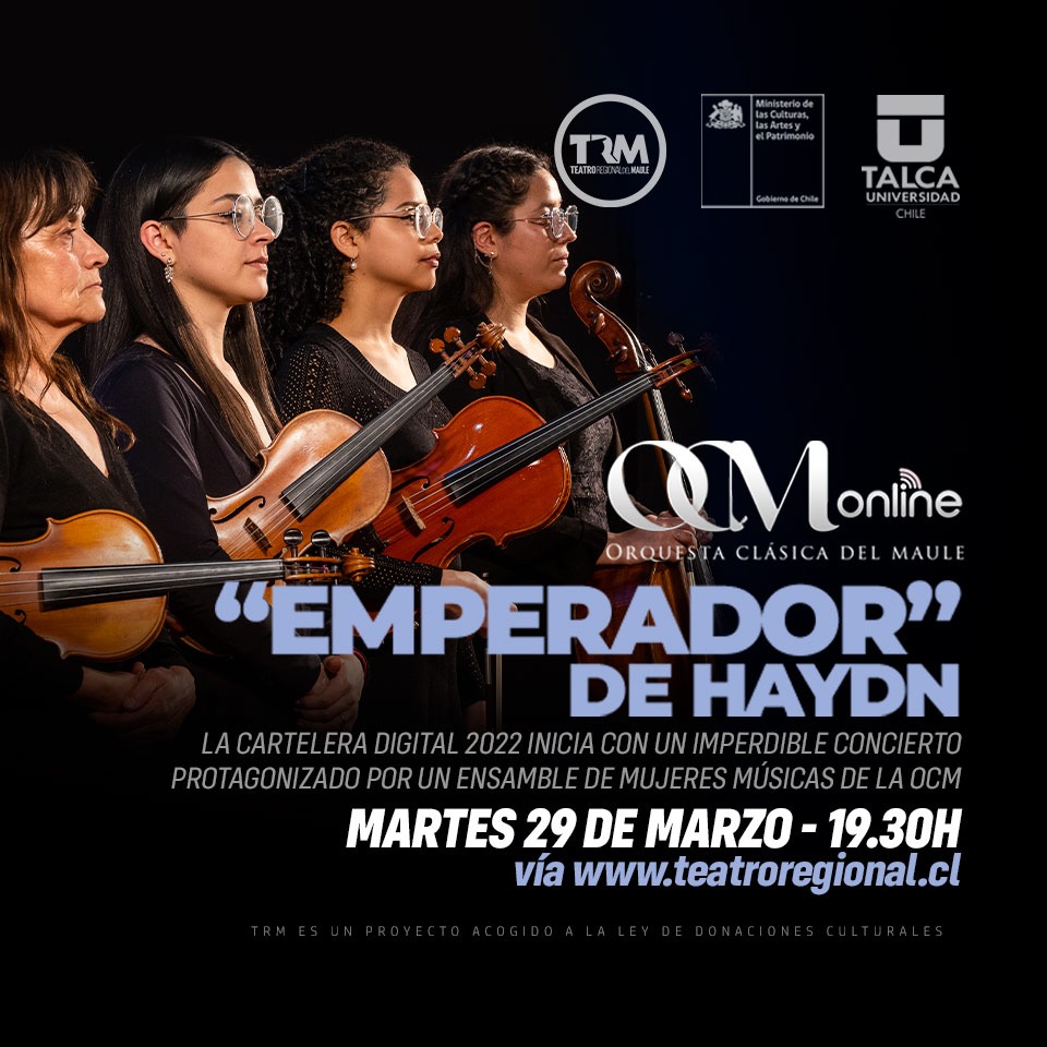 La cartelera digital 2022 inicia con un imperdible concierto protagonizado por un ensamble de mujeres músicas de la Orquesta Clásica del Maule. La cartelera digital 2022 inicia con un imperdible concierto protagonizado por un ensamble de mujeres músicas de la Orquesta Clásica del Maule.