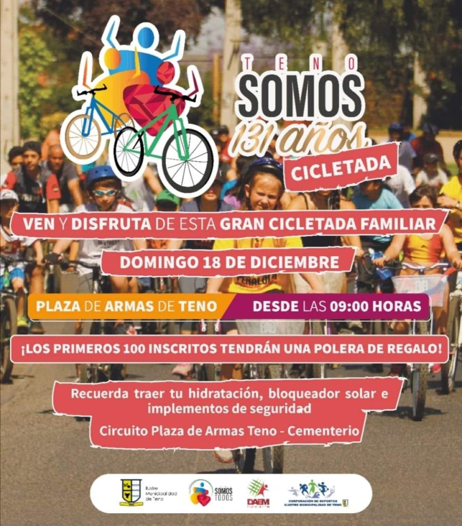 Comuna de Teno Celebrará sus 131 Años Con una Cicletada este Domingo 18 de Diciembre.